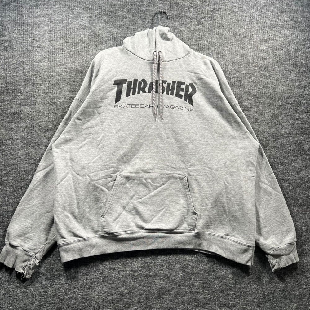 Thrasher Skateboard Magazine Hoodie Heather Gray Distressed Mens XL Skate Logo